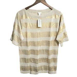 NWT Chico's Travelers Collection Gold Stripe Linen Blend Top Women's Size Small